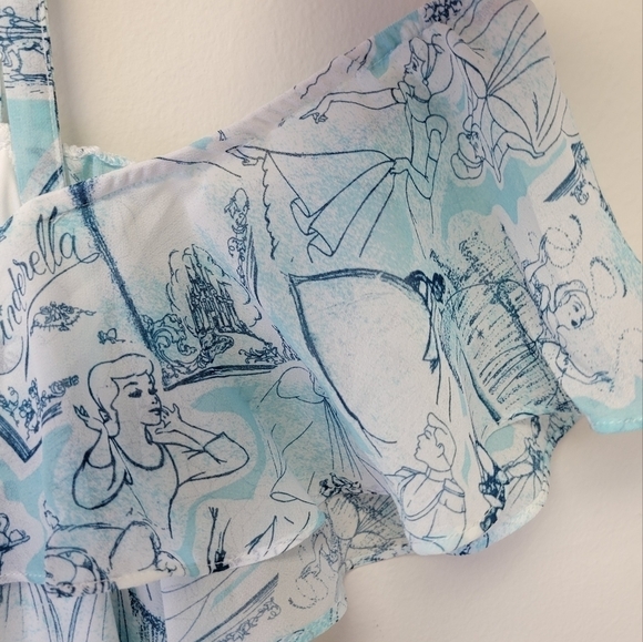 Torrid Disney Cinderella Sketches Flutter Cold Shoulder Top Blue 2X - Picture 6 of 11